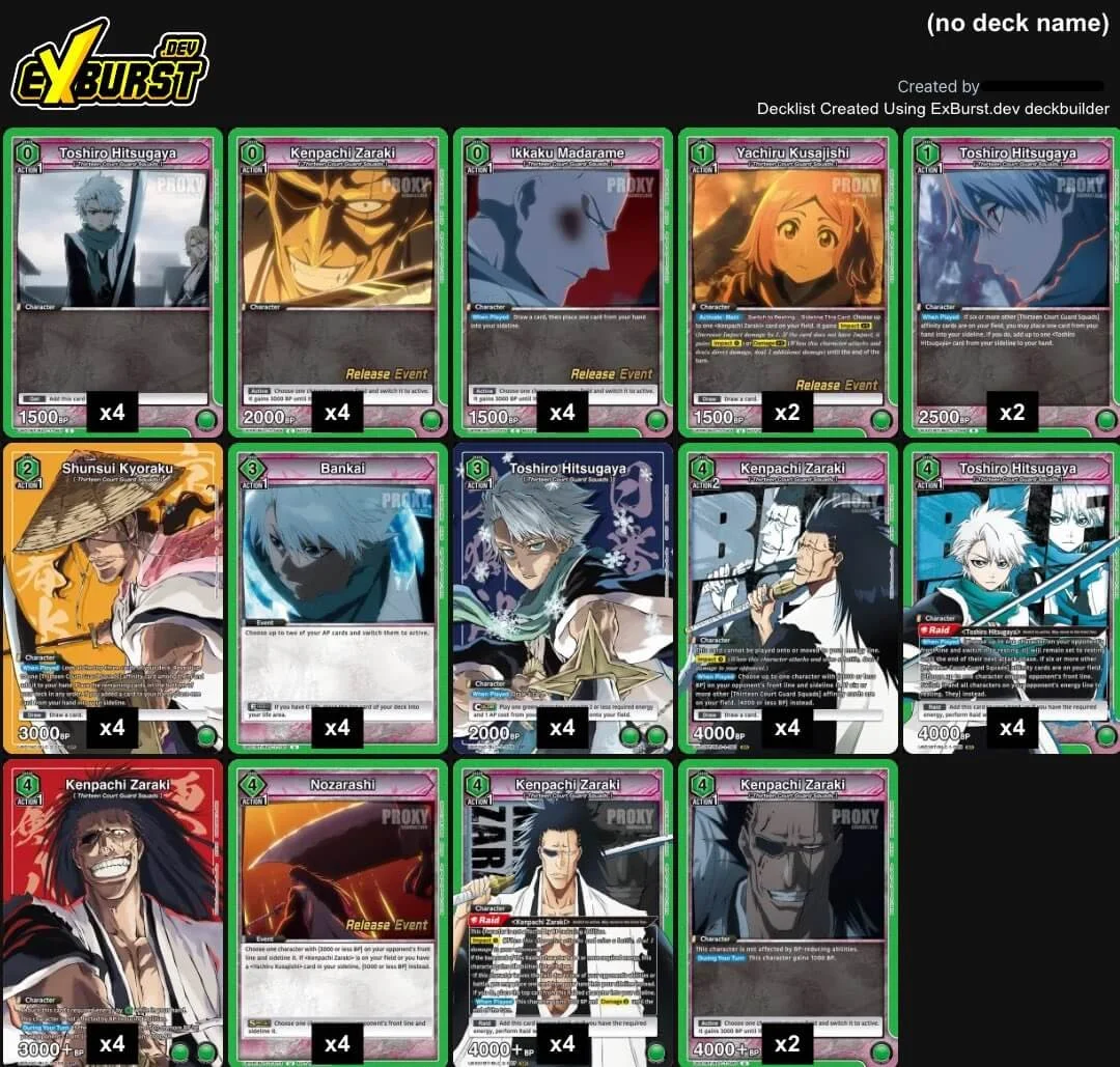 Kenpachi/Toshiro Green BLEACH Deck List (Vol. 3) — Joseph Writer
